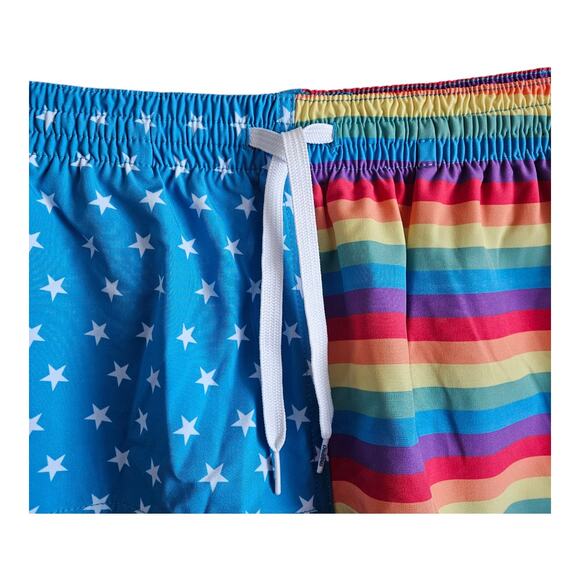 CHUBBIES Men's L Love Rainbow Swim Trunks Shorts Colorful Mesh Lined 4" NWOT - Picture 2 of 6